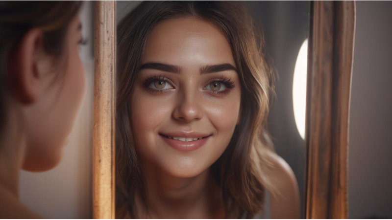 Smiling Woman In Mirror